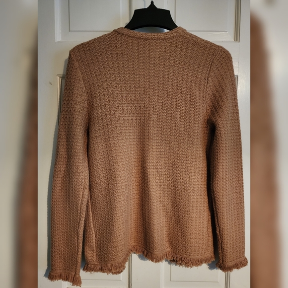 Two Bees Cashmere Fringe Trim Cardigan in Tan L - Picture 6 of 7